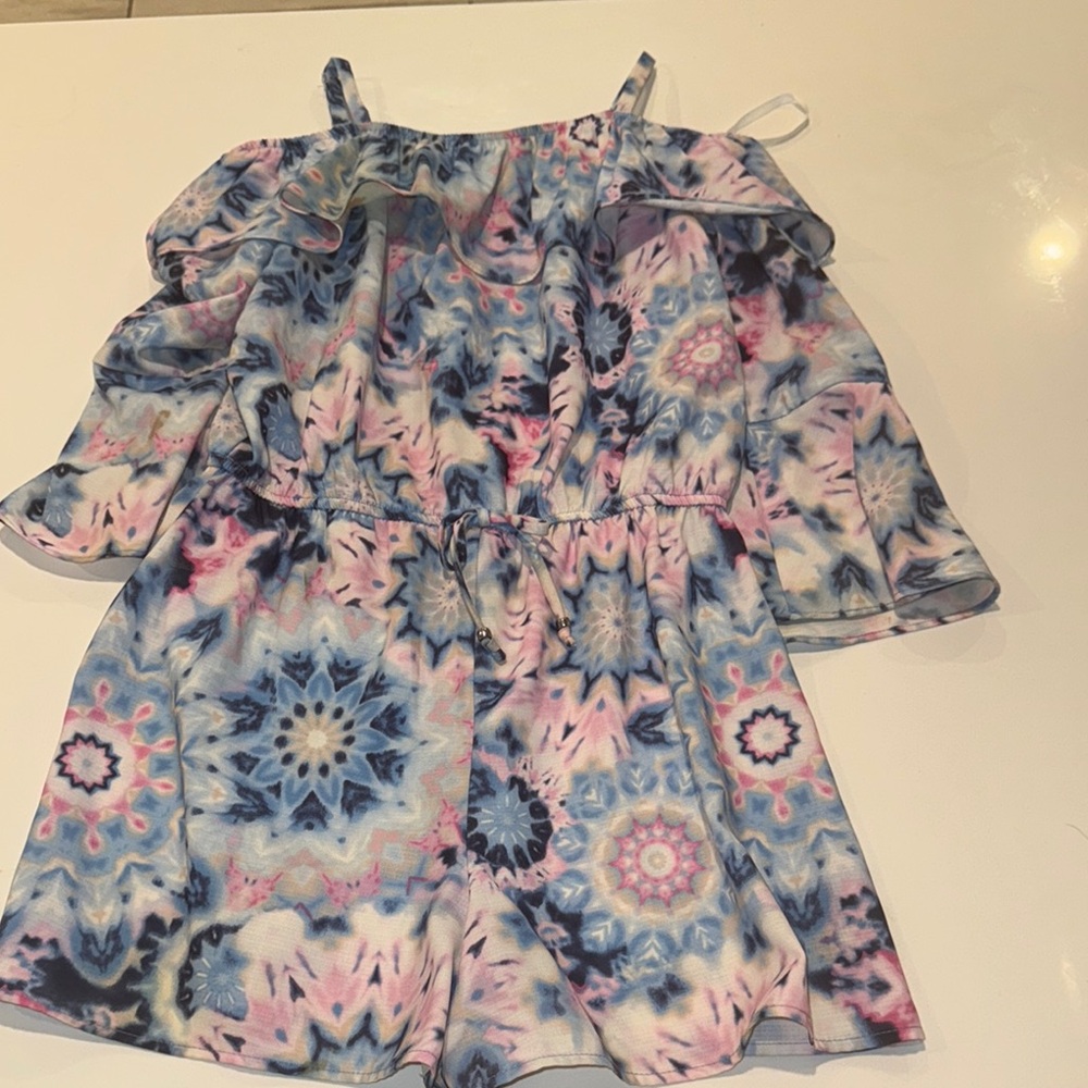 by & by Kids Tie-Dye Romper - Blue and Pink